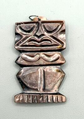 Vintage Tahitian Hand Carved Mother of Pearl Tiki Pendant